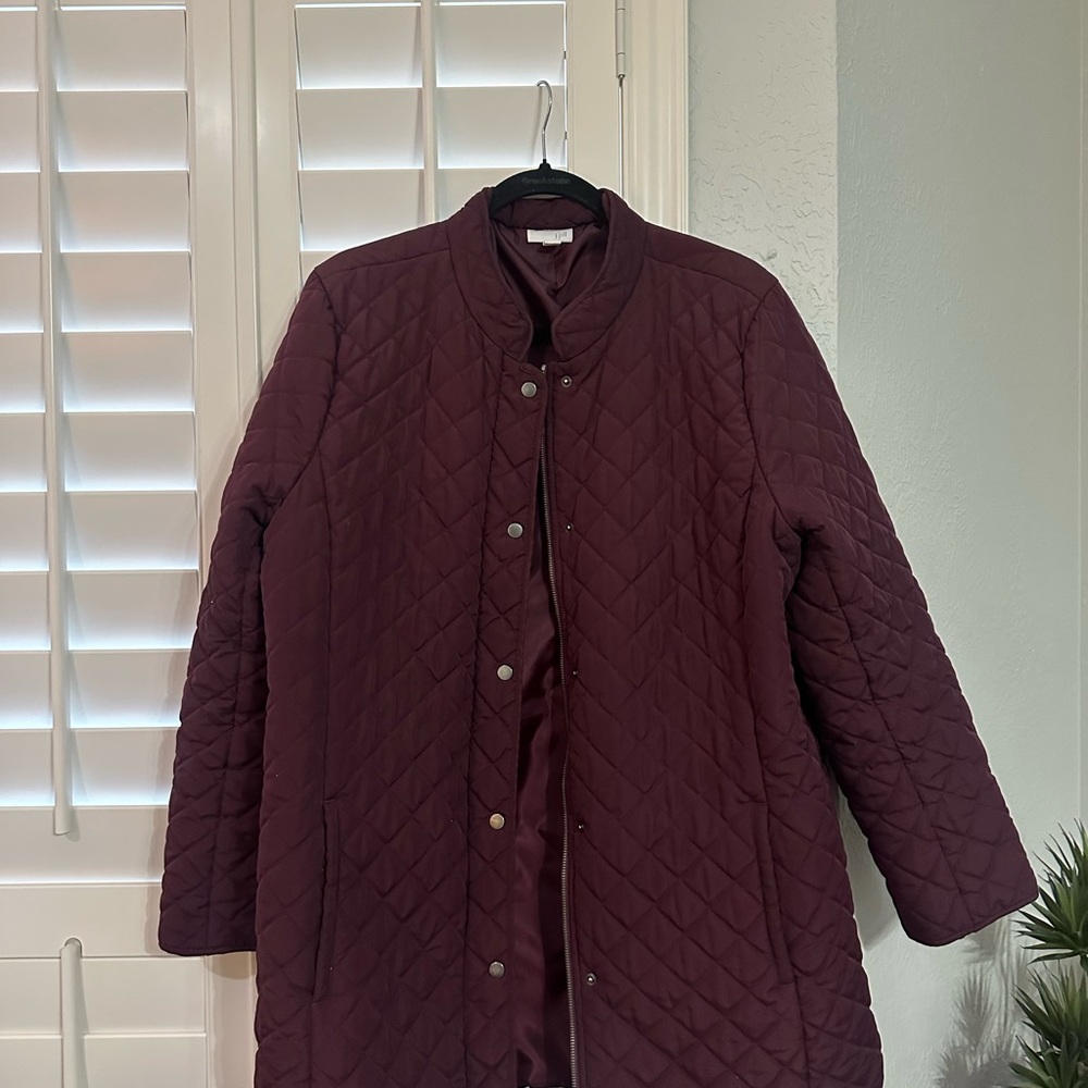 J. Jill Deep Burgundy Quilted Puffer Coat